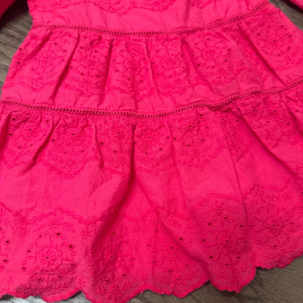 Baby Gap Eyelet Dress Tiered Ruffle Sleeve Hot Pink Party Casual NWOT‎